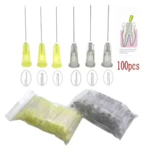 100Pcs Disposable Dental Syringe Tips 25G 27G 30G Endo Irrigation Needles Manual Stainless Steel Double Hole Plastic Material CE