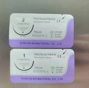 45mm 75mm PGA 910 1 2 Absorbable Wound Sewing Suture 90cm Round Body for Veterinary Consumables