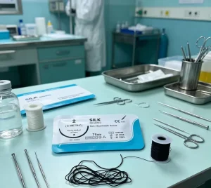 Bulk Supply Silk Suture Non Absorbable Braided USP 2/0 3/0 4/0 with Needle Surgical Veterinary Use 45cm 75cm 90cm 180cm