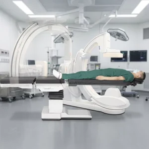 C Arm Imaging Operating Table with Ultra Thin T Shaped Base and Carbon Fiber Tabletop for Interventional Surgery