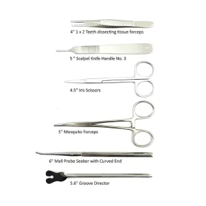 Complete Veterinary Dissection Surgical Kit Stainless Steel Tools with Scalpel for Dog Cat Animal Use