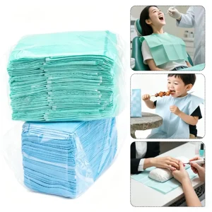 Dental Bibs Disposable Blue 3 ply Waterproof Medical Patient Bibs Custom Printed with Tie