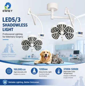 EURVET Veterinary Equipment LED5 3 Ultra thin Petal Surgical Lamp 180000 Lux Shadowless Light Memory Func