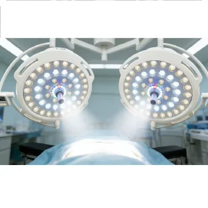 LED Electric Dual Ceiling Surgical Light with 4 Preset Modes & Integrated Handle for Major Surgery