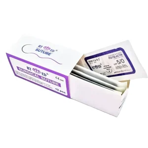 PGLA Absorbable Surgical Sutures 56 70 Days Absorption 14 60mm Needle Length 75 90 150cm Thread Length Class II
