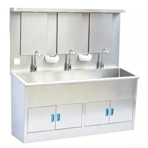 Professional 3-Station Medical SS Surgical Scrub Sink Auto Sensor Hand Wash Station with Cabinet for Hospital & Laboratory