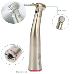 Red Circle Turbine Dental Contra Angle 1:5 with Fiber Optic Handpiece 350000-450000 RPM Ceramic Bearings