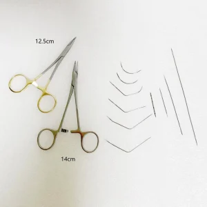 Stainless Steel Surgical Curved Suture Needles Set with Needle Holder for Facial Plastic Job