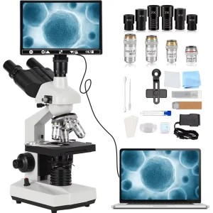 Trinocular Microscope Laboratory Hospital LED Lamp Wide-field Eyepiece Biological Binocular with 9-inch HD Screen