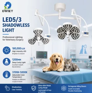 Veterinary Equipment LED5/3 Double-head Surgical Light 180,000 Lux 1200mm Depth Shadowless LED Lamp