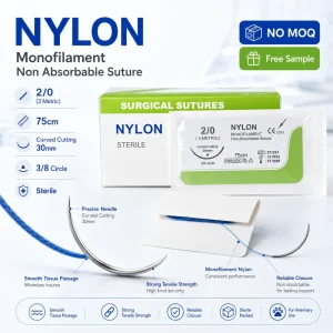 Veterinary Wound Closure Nylon Monofilament Non Absorbable Suture Sterile 2/0 Curved Cutting 30mm 75cm